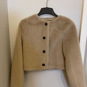 Zara Tan Teddy Jacket Plush Cozy Essential